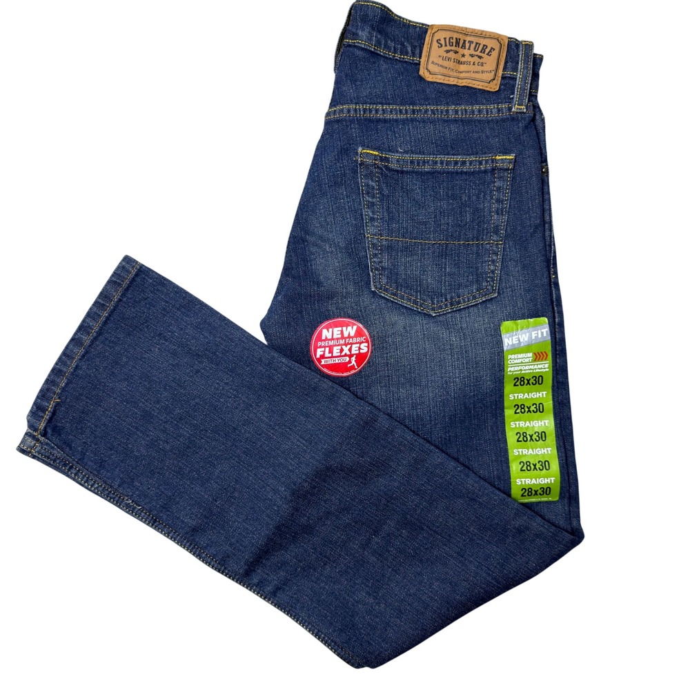 NWT Levi Strauss Signature Jeans Mens 28x30 Blue Straight Fit Premium Flex NEW